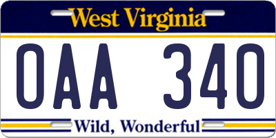 WV license plate OAA340
