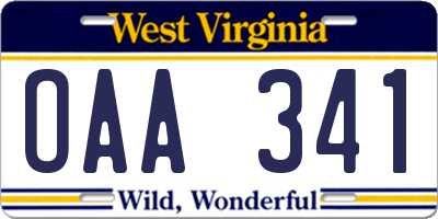 WV license plate OAA341