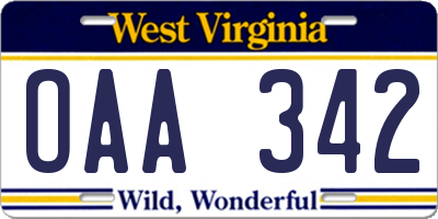 WV license plate OAA342