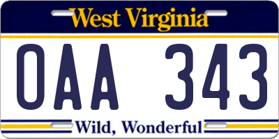 WV license plate OAA343