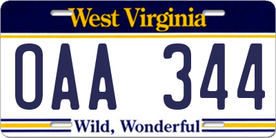 WV license plate OAA344