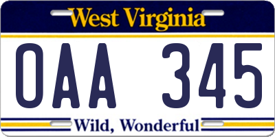 WV license plate OAA345