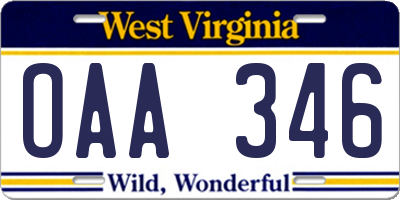 WV license plate OAA346