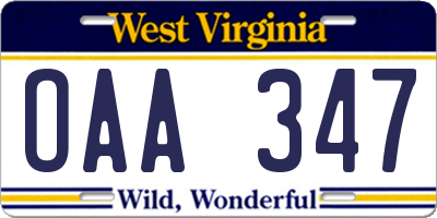 WV license plate OAA347