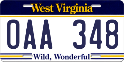 WV license plate OAA348