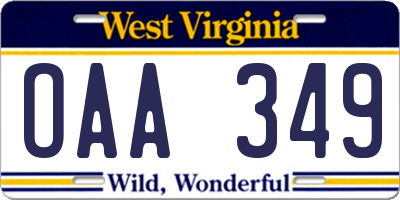 WV license plate OAA349