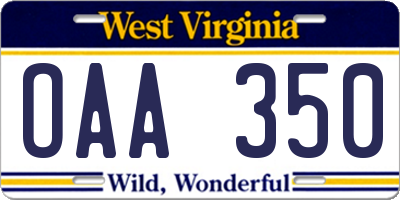 WV license plate OAA350