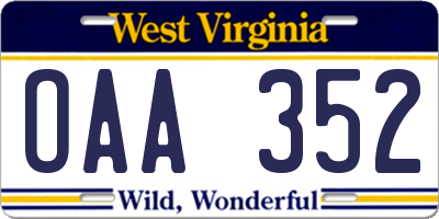 WV license plate OAA352