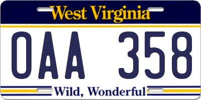 WV license plate OAA358