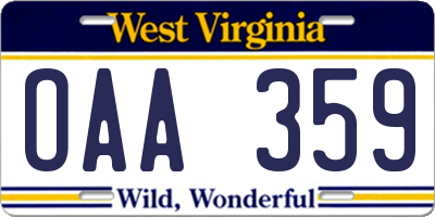 WV license plate OAA359