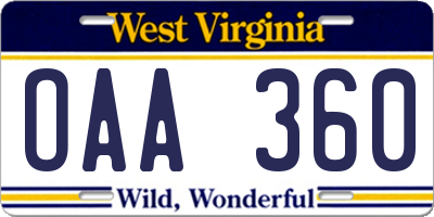 WV license plate OAA360