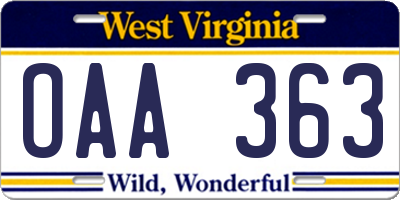 WV license plate OAA363