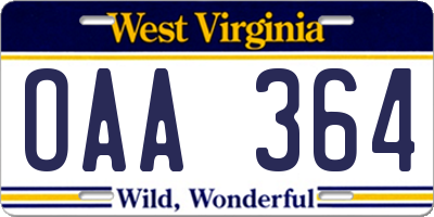 WV license plate OAA364