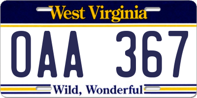 WV license plate OAA367
