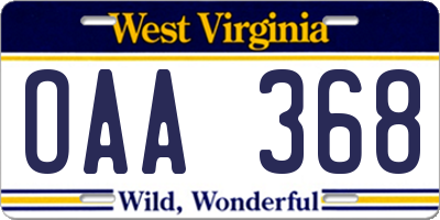WV license plate OAA368
