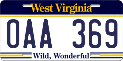 WV license plate OAA369