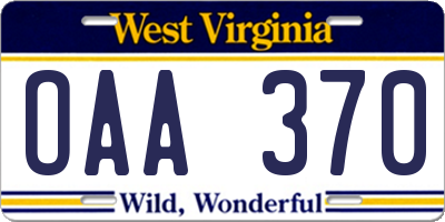 WV license plate OAA370