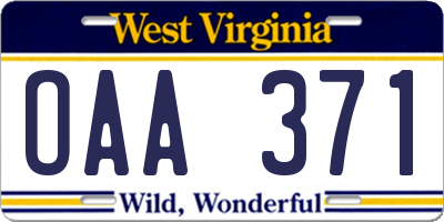WV license plate OAA371