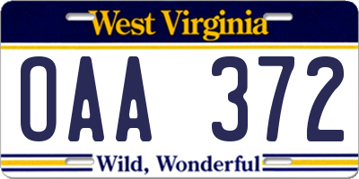 WV license plate OAA372