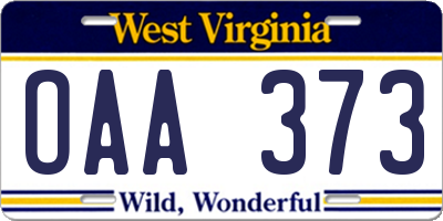 WV license plate OAA373