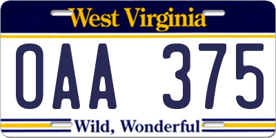 WV license plate OAA375