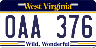 WV license plate OAA376