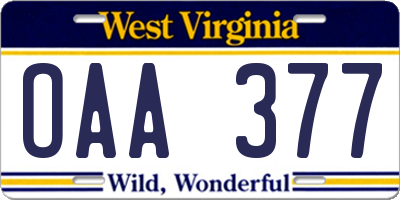 WV license plate OAA377