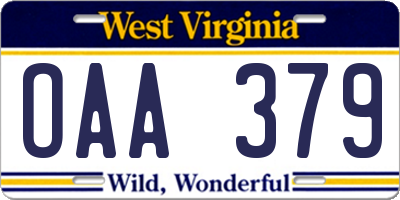 WV license plate OAA379