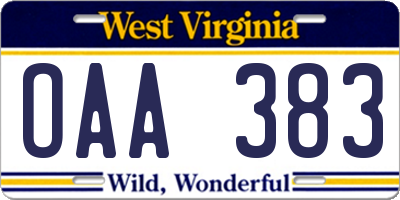 WV license plate OAA383