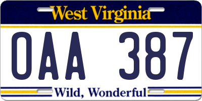 WV license plate OAA387