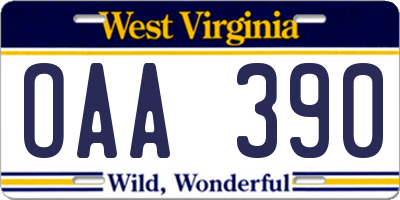 WV license plate OAA390