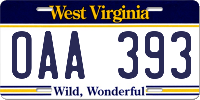 WV license plate OAA393