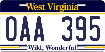 WV license plate OAA395