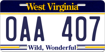 WV license plate OAA407