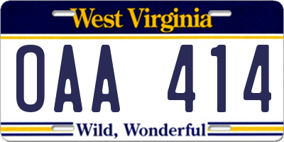WV license plate OAA414