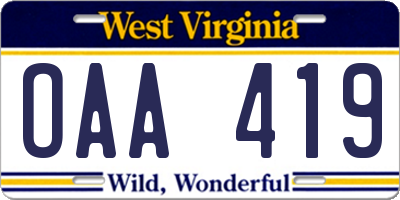 WV license plate OAA419