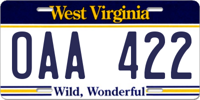 WV license plate OAA422