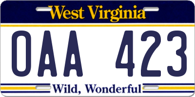 WV license plate OAA423