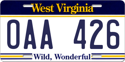 WV license plate OAA426