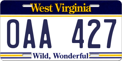 WV license plate OAA427
