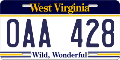 WV license plate OAA428