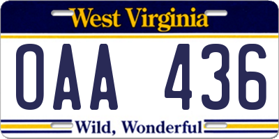 WV license plate OAA436