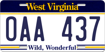 WV license plate OAA437