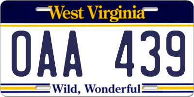 WV license plate OAA439