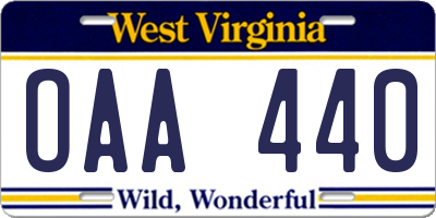 WV license plate OAA440