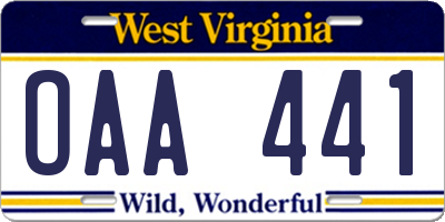 WV license plate OAA441