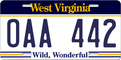 WV license plate OAA442