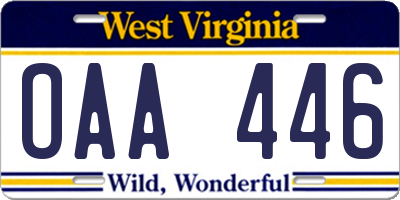 WV license plate OAA446
