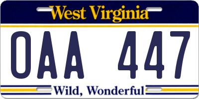 WV license plate OAA447
