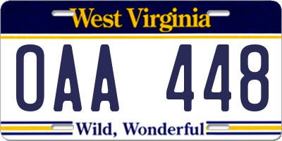 WV license plate OAA448